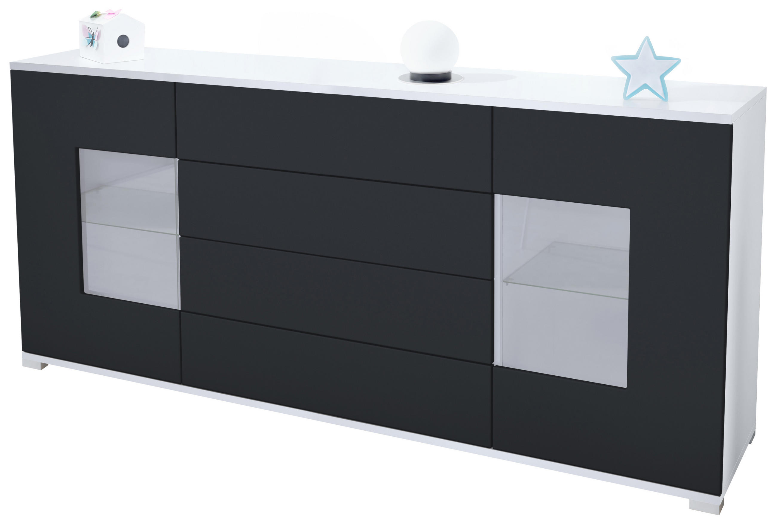Vladon Sideboard Schwarz 166.5x75.5x35 cm