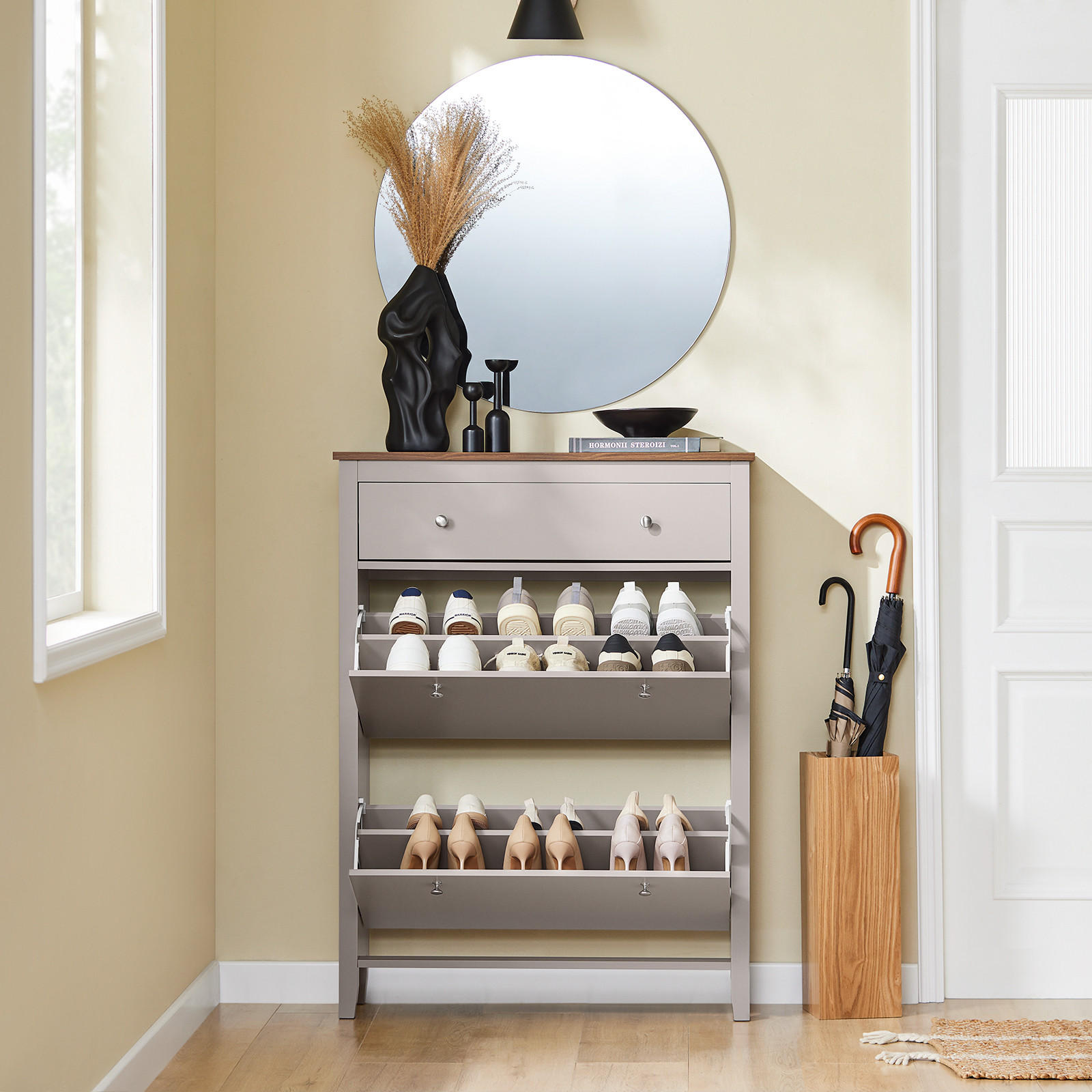 Thumbnail - SoBuy Schuhschrank, Hellbraun, Holzwerkstoff, 80x108x25 cm, Garderobe, Schuhaufbewahrung, Schuhkipper