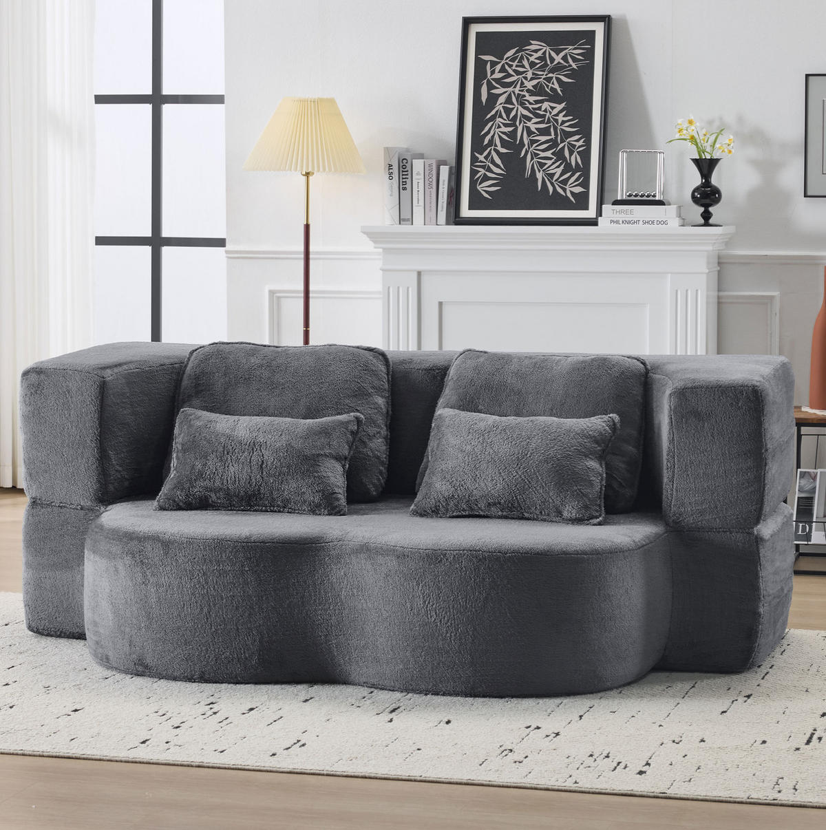 BODENSCHLAFSOFA faltbar Blau Grey mit 4 Kissen - Blau, Kunststoff (60/76/198cm) - Meubliv