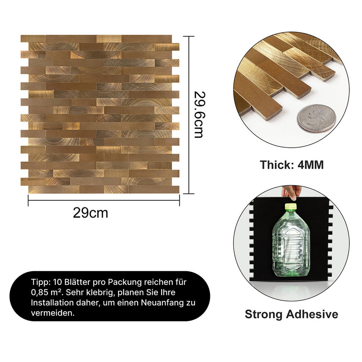 FLIESENAUFKLEBER 1 Stück 29,7 x 29,2 cm Selbstklebende Fliesen - Cocco Bronzo - Goldfarben/Braun, Kunststoff (29.2/0.4/29.7cm) - Mazovia