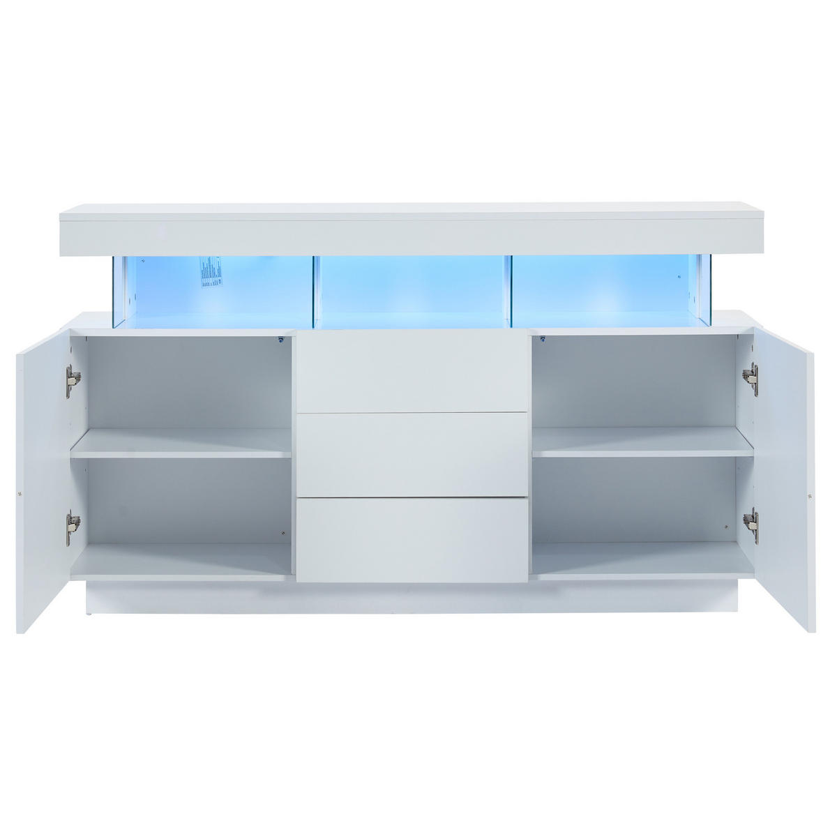 SIDEBOARD 140/35/80 cm in Weiß Hochglanz mit 3 Schubladen & LED-Beleuchtung - Weiß, Holzwerkstoff (140/80/35cm) - BEAOK