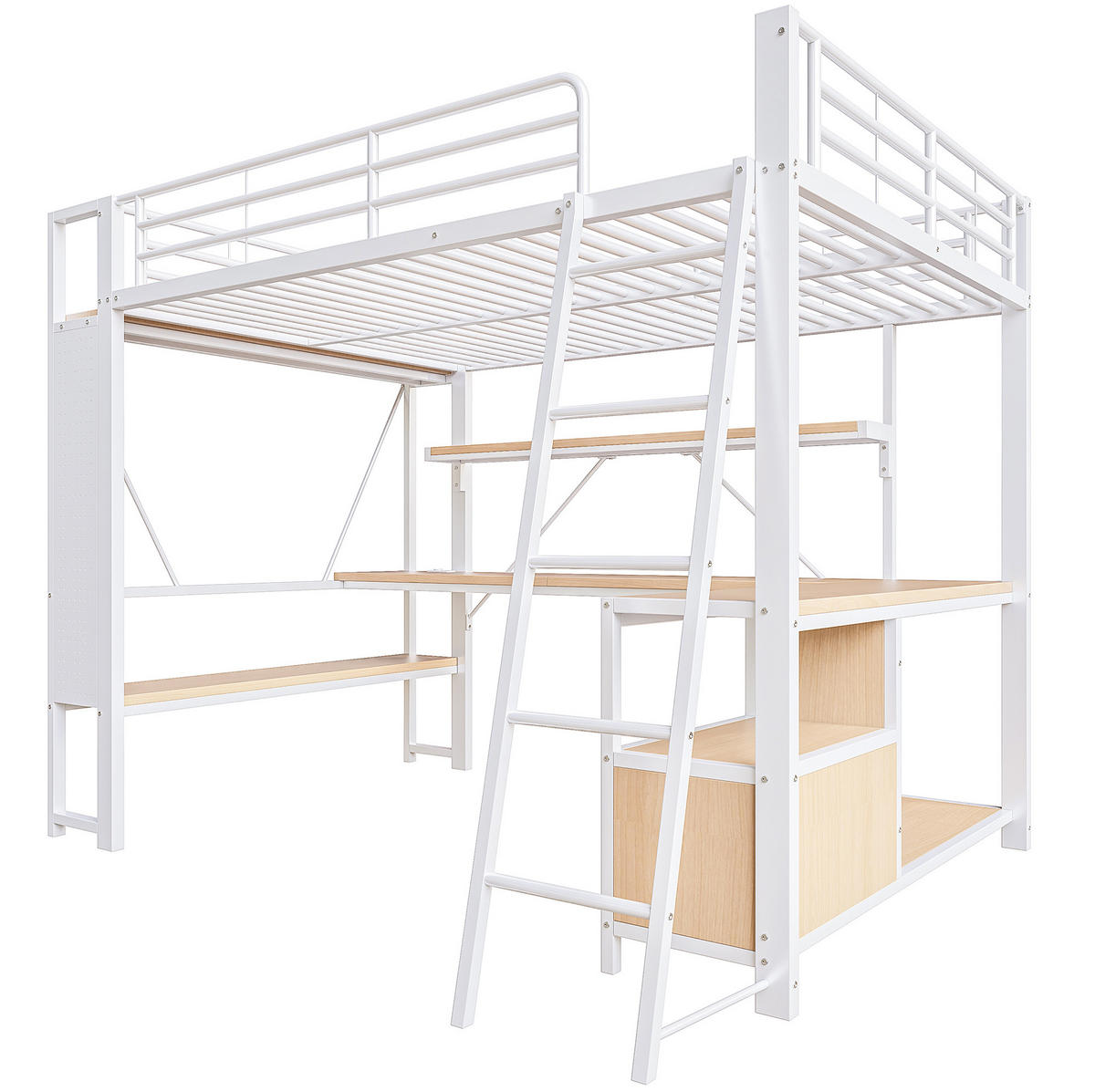 HOCHBETT 140/200 cm aus Metall/MDF mit Schreibtisch, LED-Lichtleiste und Stauraum Weiß - Weiß, Metall (140/200cm) - Modenvie