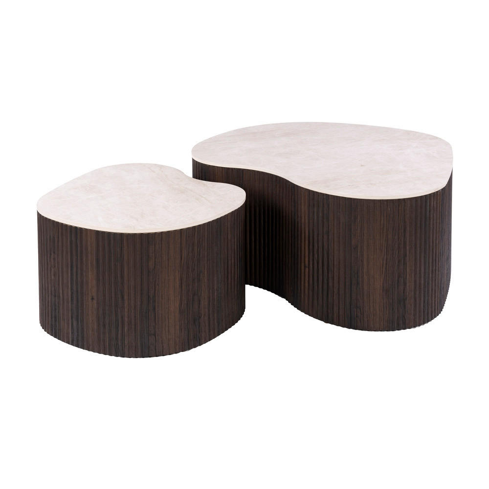 COUCHTISCH CERAMO MEDIO 2-teilige organische Lounge-Tische im Monolith-Design - Dunkelbraun/Beige, Keramik (90/85/39cm) - alesvelt