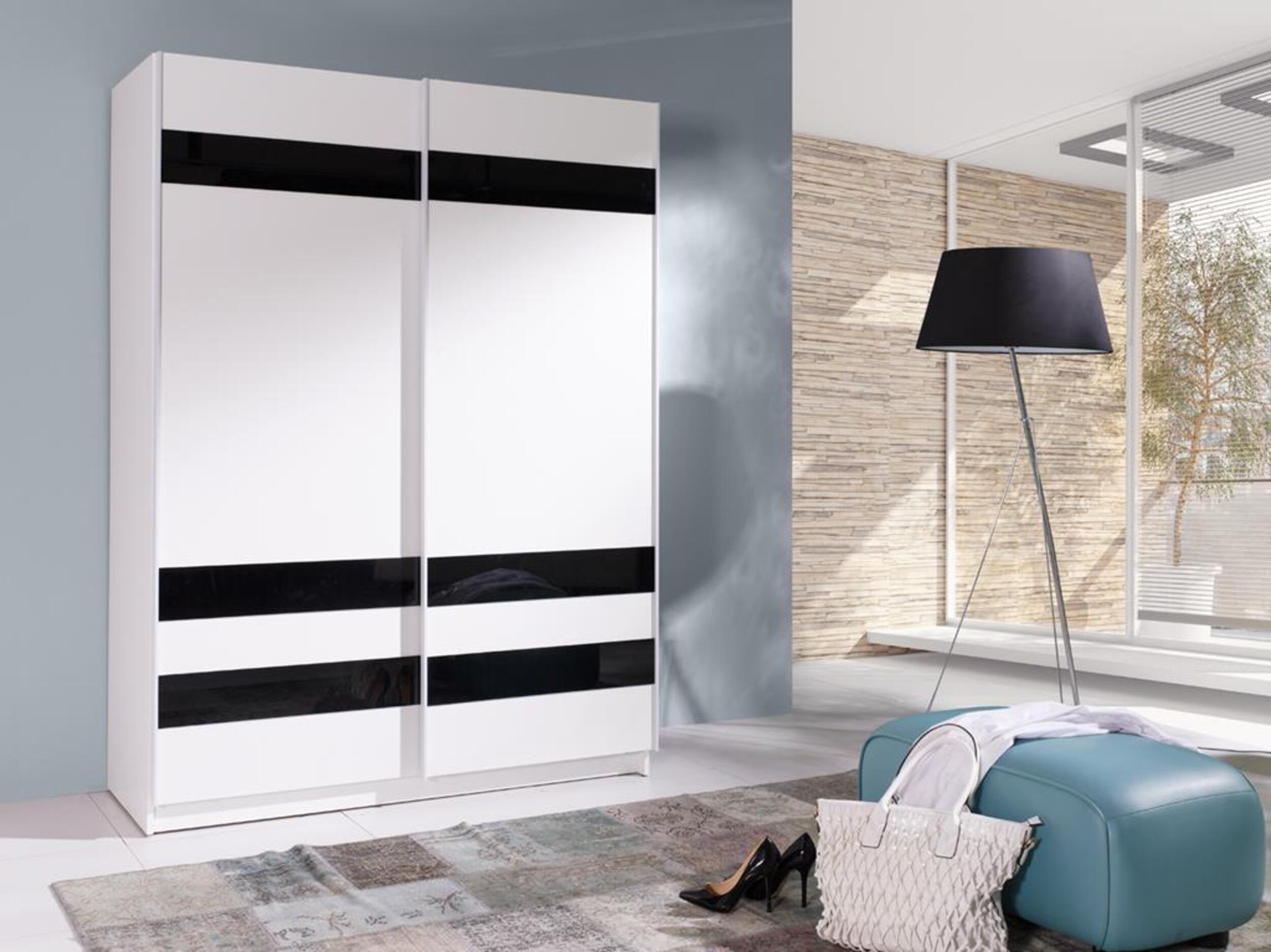 SCHIEBETÜRENSCHRANK - Kleiderschrank Ada VIII Weiß + Schwarz - Schwarz/Weiß, Holzwerkstoff (150/206/62cm) - Möblo