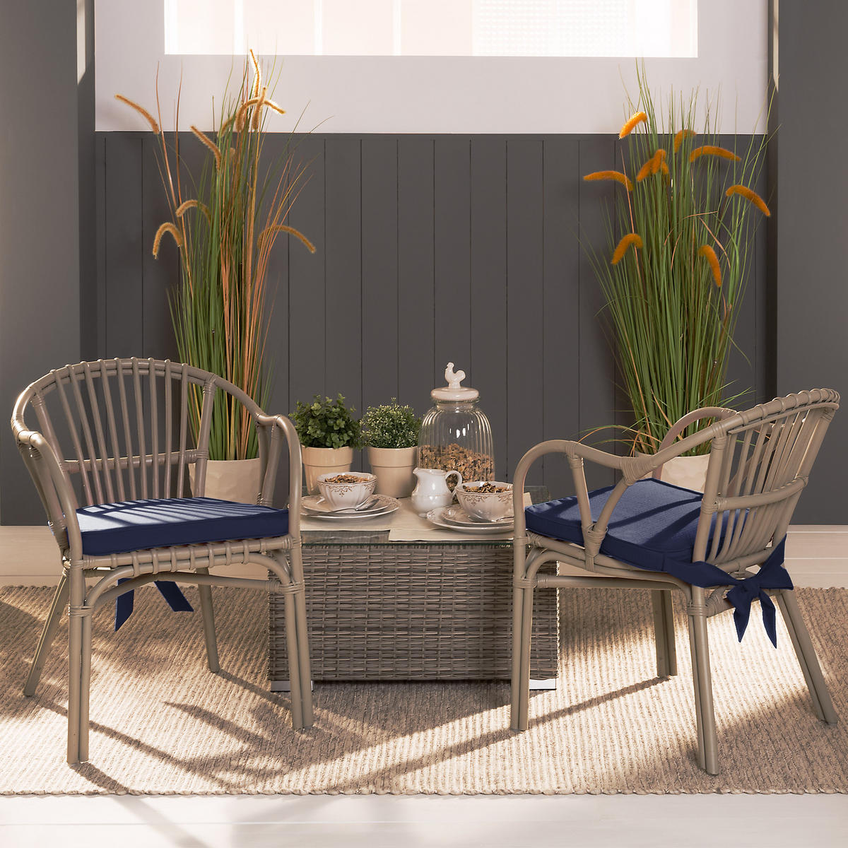 STUHLKISSEN Loft SK 45x40x5cm Dunkelblau (2tlg) - Dunkelblau, Textil (45/40/10cm) - Beautissu 
