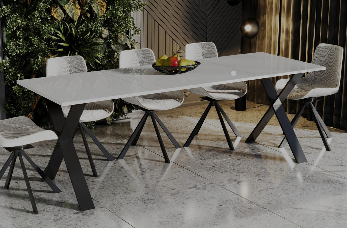 ESSTISCH Stol X ausziehbar bis 210 cm - Weiß Hochglanz, Holzwerkstoff (130/80/75cm) - Endo-Moebel
