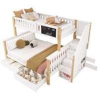 ETAGENBETT 90/200 + 140/200 cm aus Massivholz mit Tafel, Treppe und Stauraum Weiß/Eiche hell - Weiß, Holz (90/200cm) - Modenvie