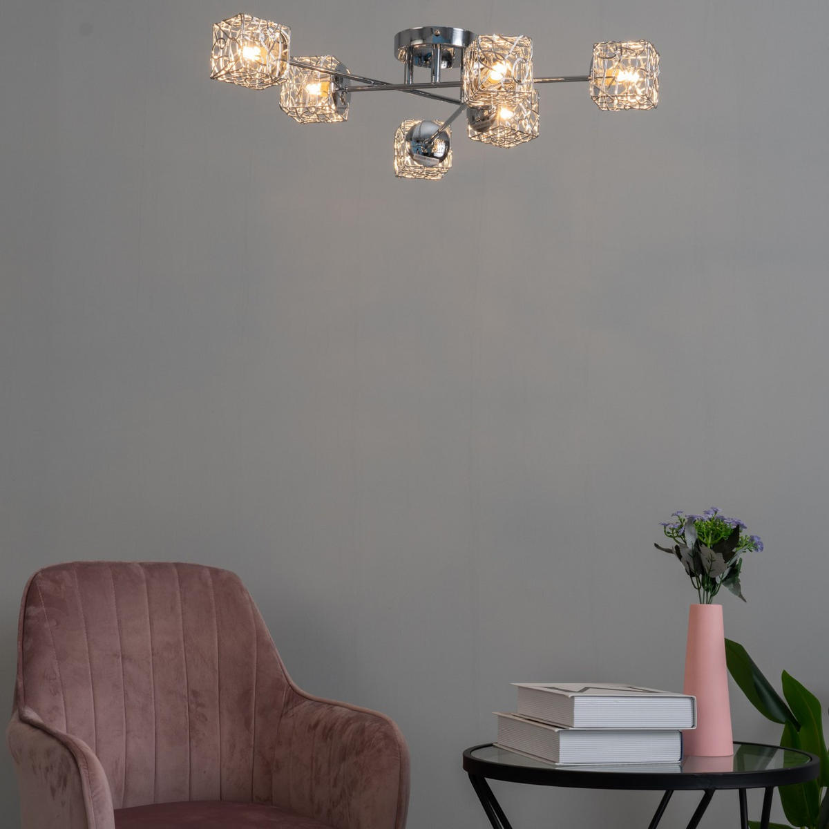 DECKENLEUCHTE APHYSE, Silber/Chrom, 55cm - Chromfarben, Metall (55/55/13cm) - KOSILUM