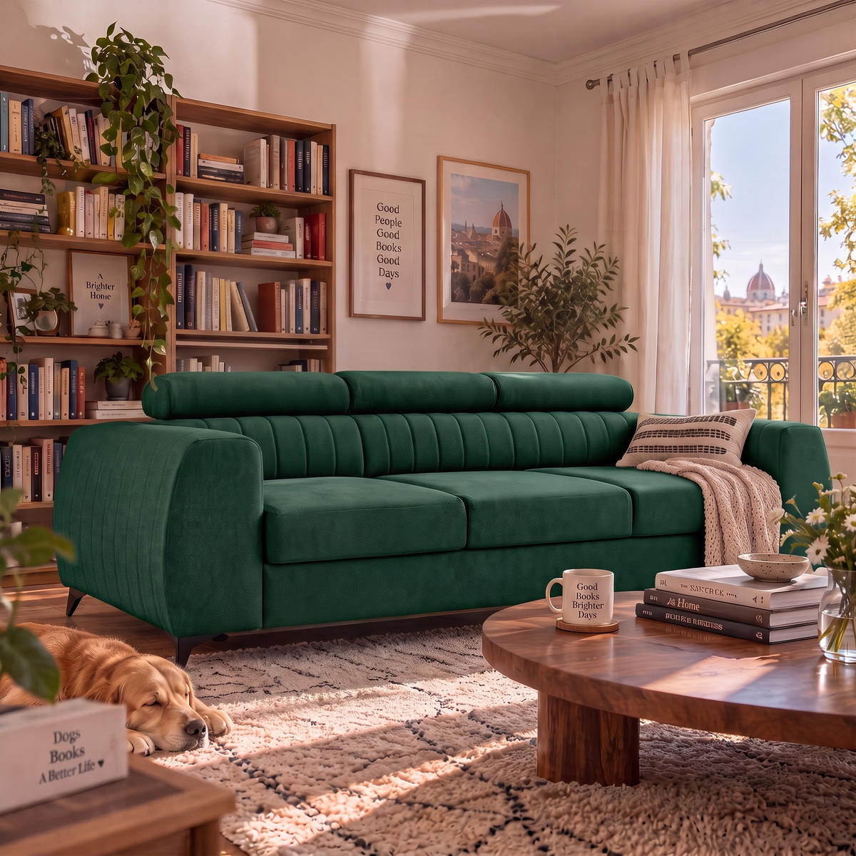 3-SITZER Sofa PIERO mit Schlaffunktion 125x195 Velours Dunkelgrün - Dunkelgrün/Schwarz, Holz/Textil (260/90/100cm) - Muffo