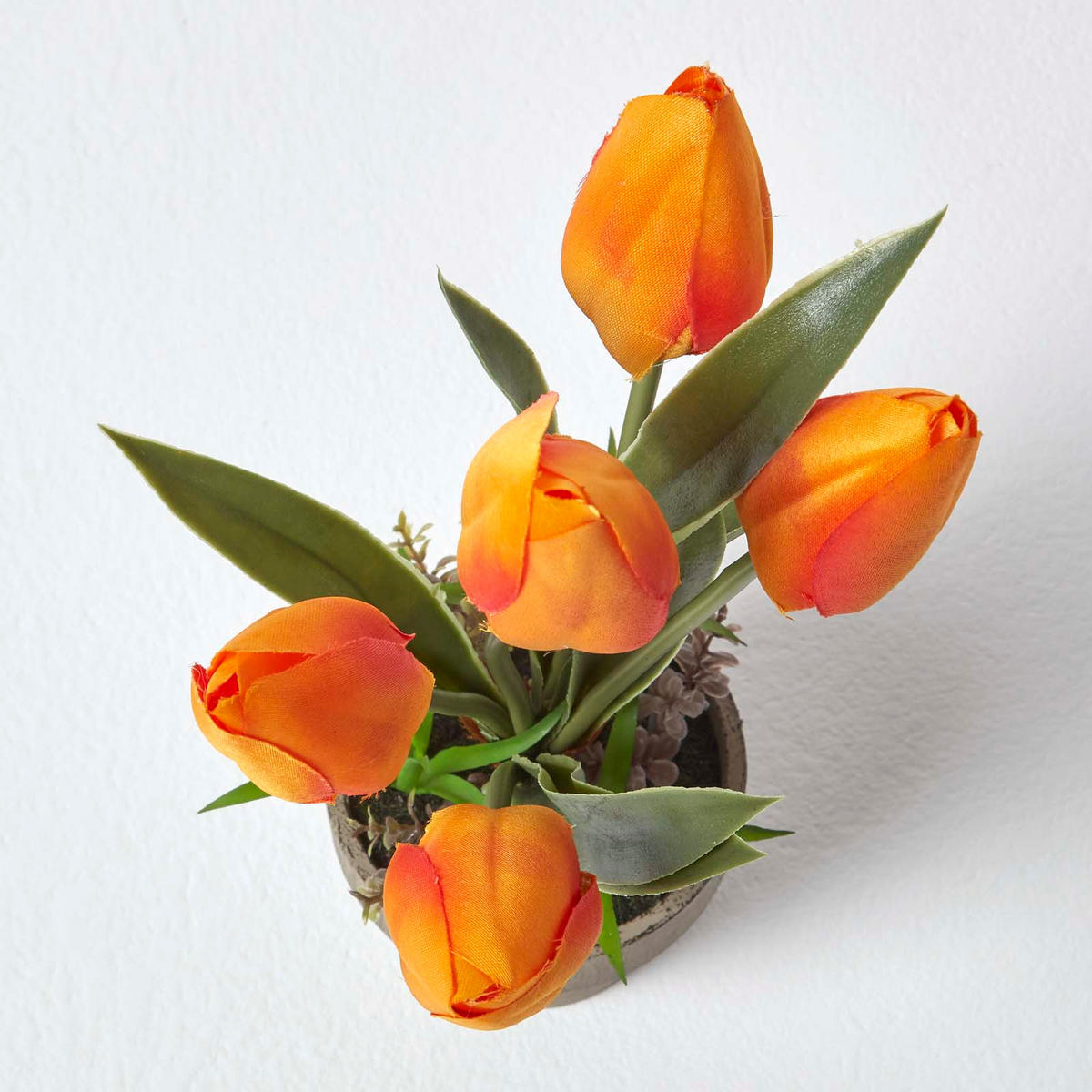 KUNSTBLUMEN Tulpen orange im Steinoptik-Topf, 27 cm - Orange, Kunststoff (27cm) - Homescapes