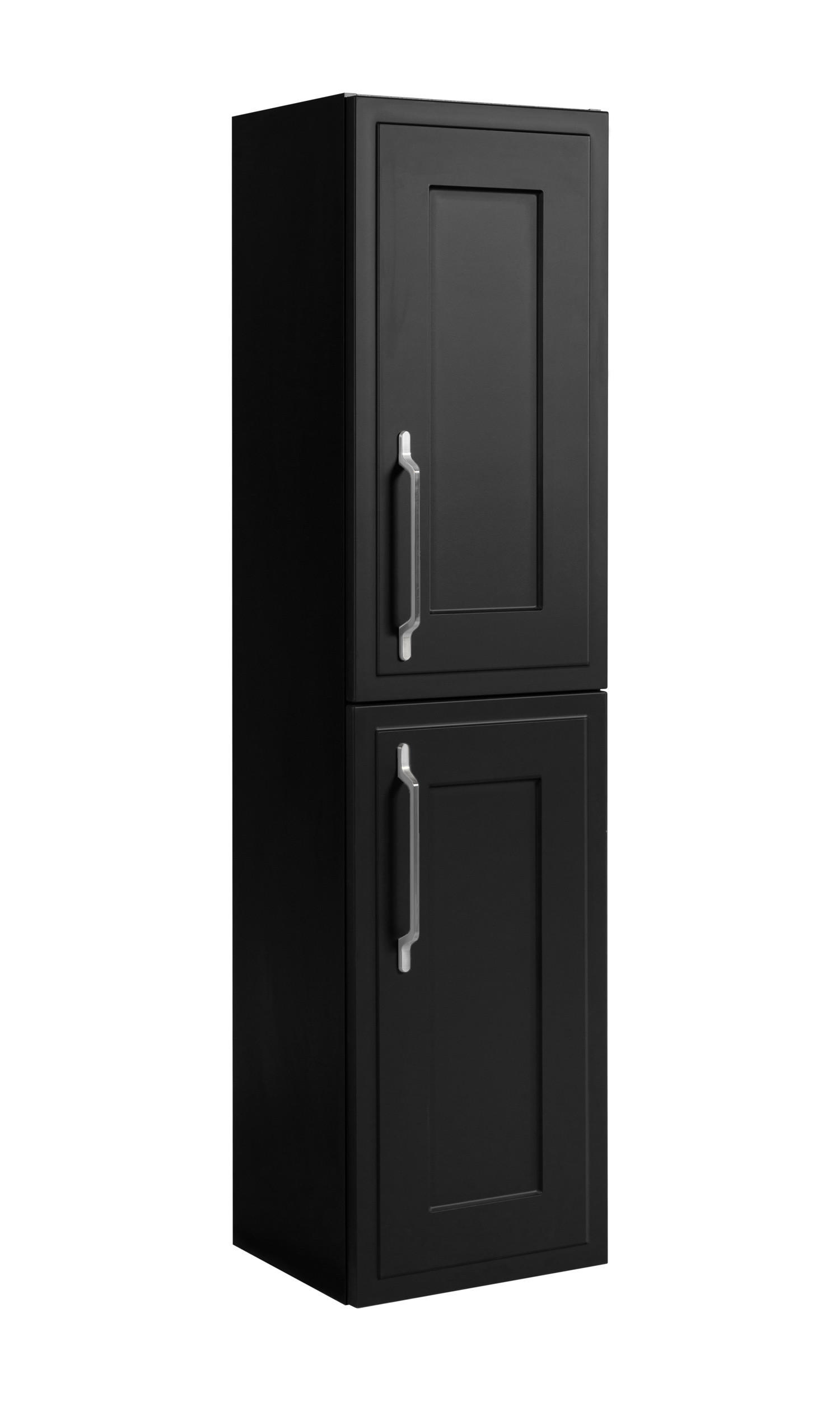 BADEZIMMERSCHRANK, schwarz, 35 x 136 x 27 cm, silberner Griff - Silberfarben/Schwarz, Holzwerkstoff/Metall (35/136/27cm) - 3XE LIVING