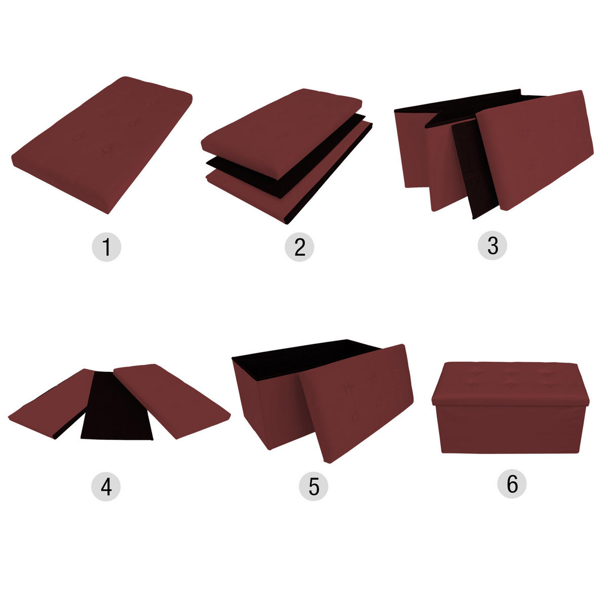 FUSSHOCKER Bordeaux 38/76/38 cm - Bordeaux, Textil (38/38/76cm) - Mobili Rebecca