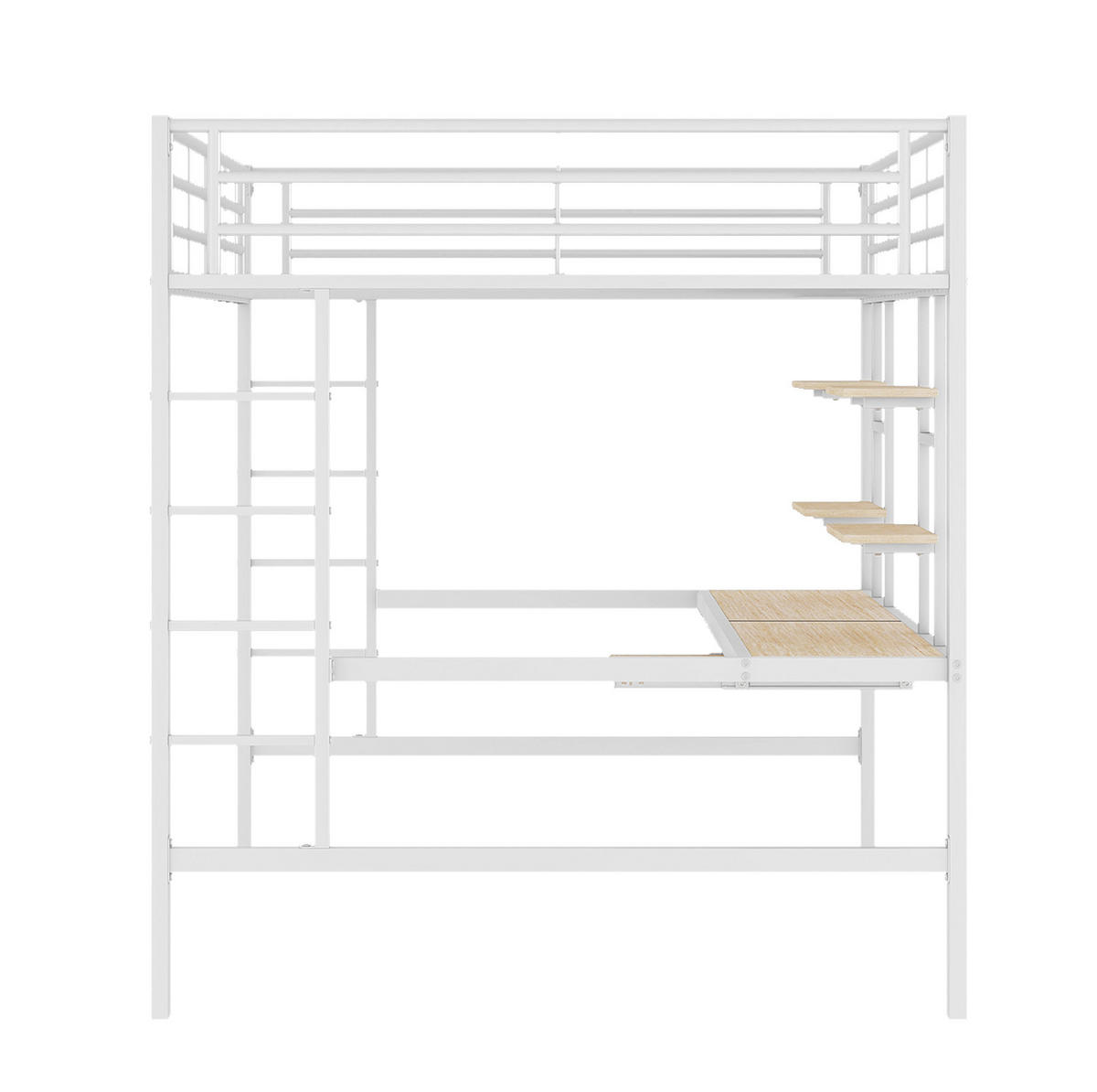 HOCHBETT 140/200 cm weiß aus Metall mit Schreibtisch und 2 Regalen - Weiß, Metall (140/200cm) - OKWISH