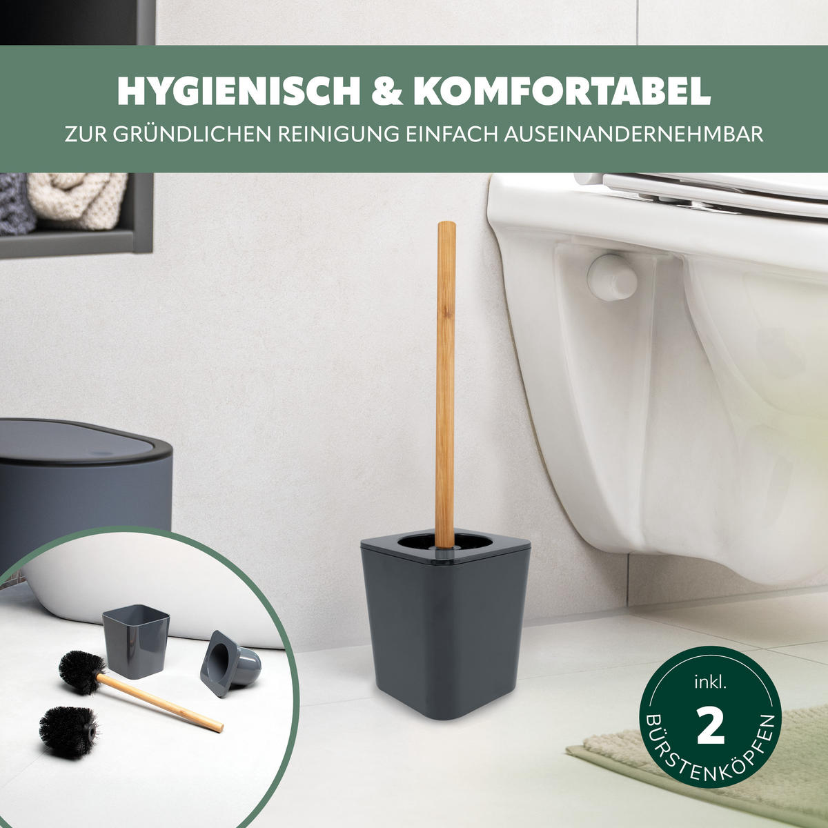 BADEZIMMER-SET CALVI, grau - Grau, Kunststoff (18/25/18cm) - bremermann