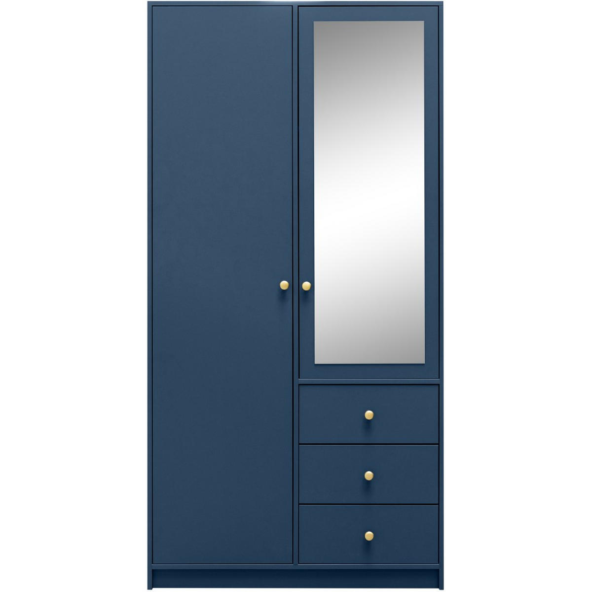 DREHTÜRENSCHRANK Solea Lux mit 2 Türen und 3 Schubladen, Dunkelblau - Goldfarben/Dunkelblau, Holzwerkstoff (100/200/57.5cm) - Beautysofa