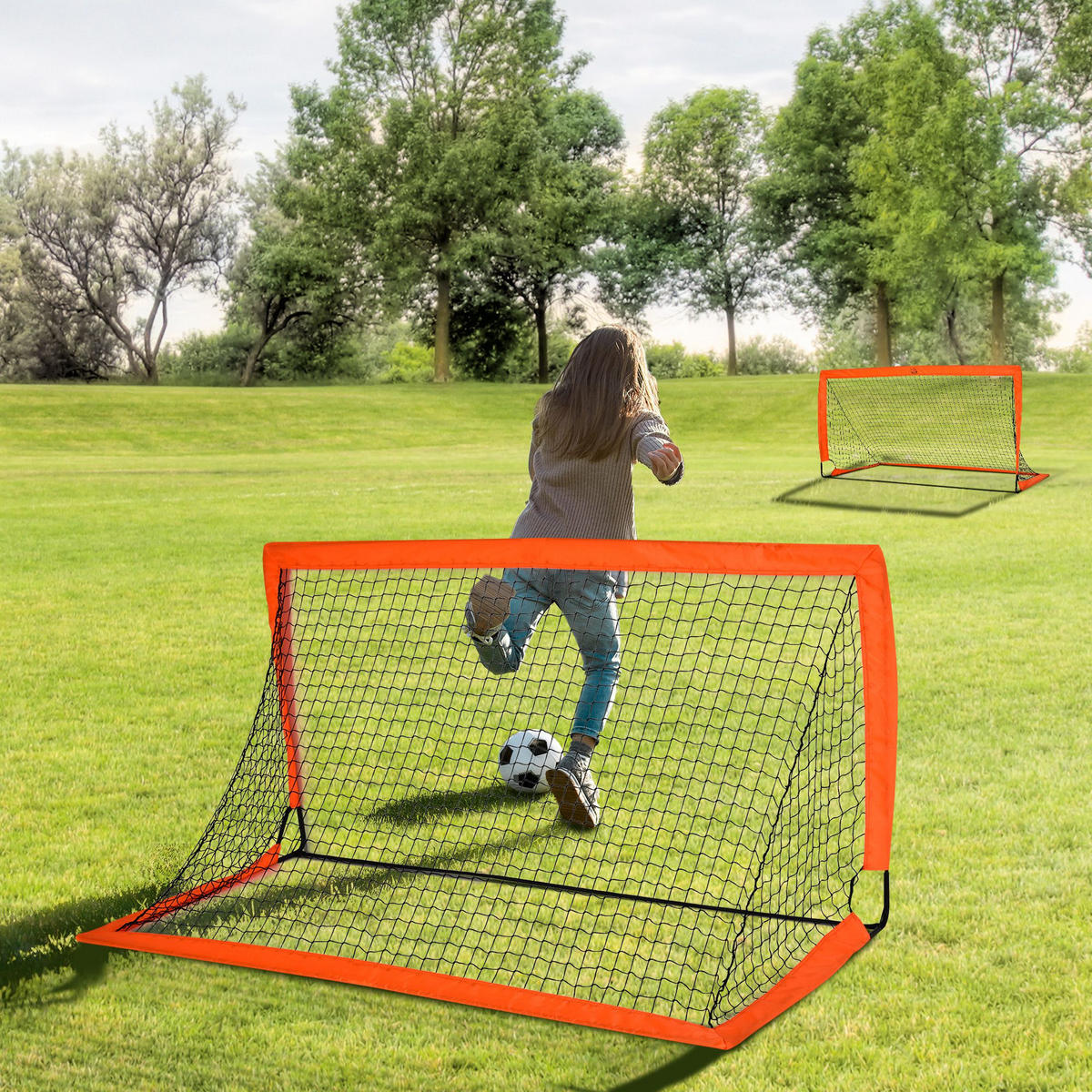 FUSSBALLTOR DE-10567 Set, 183x90x90 cm mit Tragetasche Orange - Orange, Metall (90/183cm) - ComfortXL