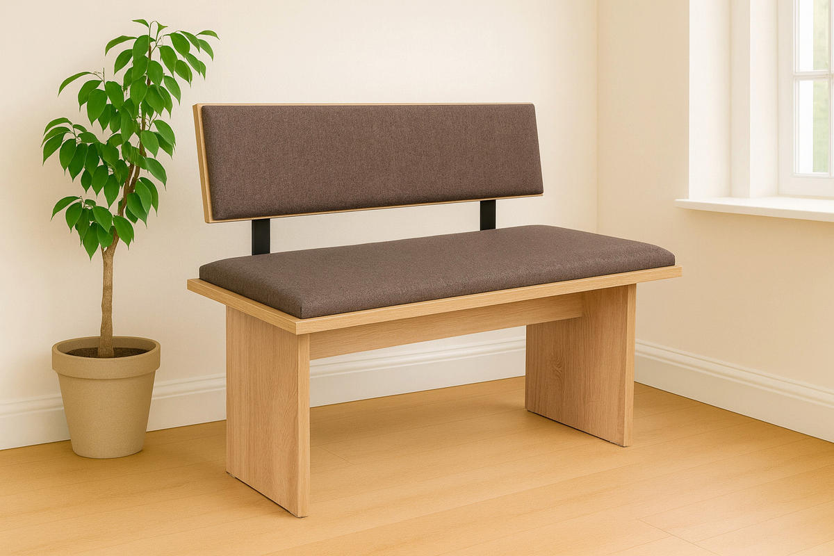 SITZBANK Die Stilvolle - Eichefarben/Grau, Holzwerkstoff/Textil (48/85/125cm) - Kundler Home