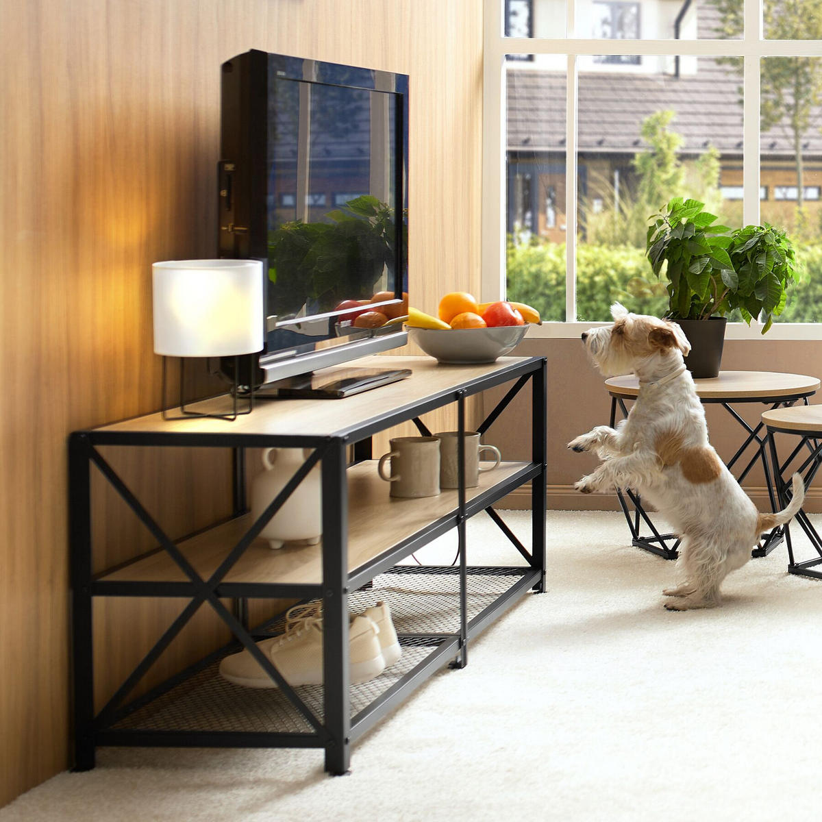 TV-REGAL Chicago,141 x 41,5 x 50,5 cm,Industrial Holz hell, Eiche Sonoma - Naturfarben, Holzwerkstoff (41.5/50.5/141cm) - tectake