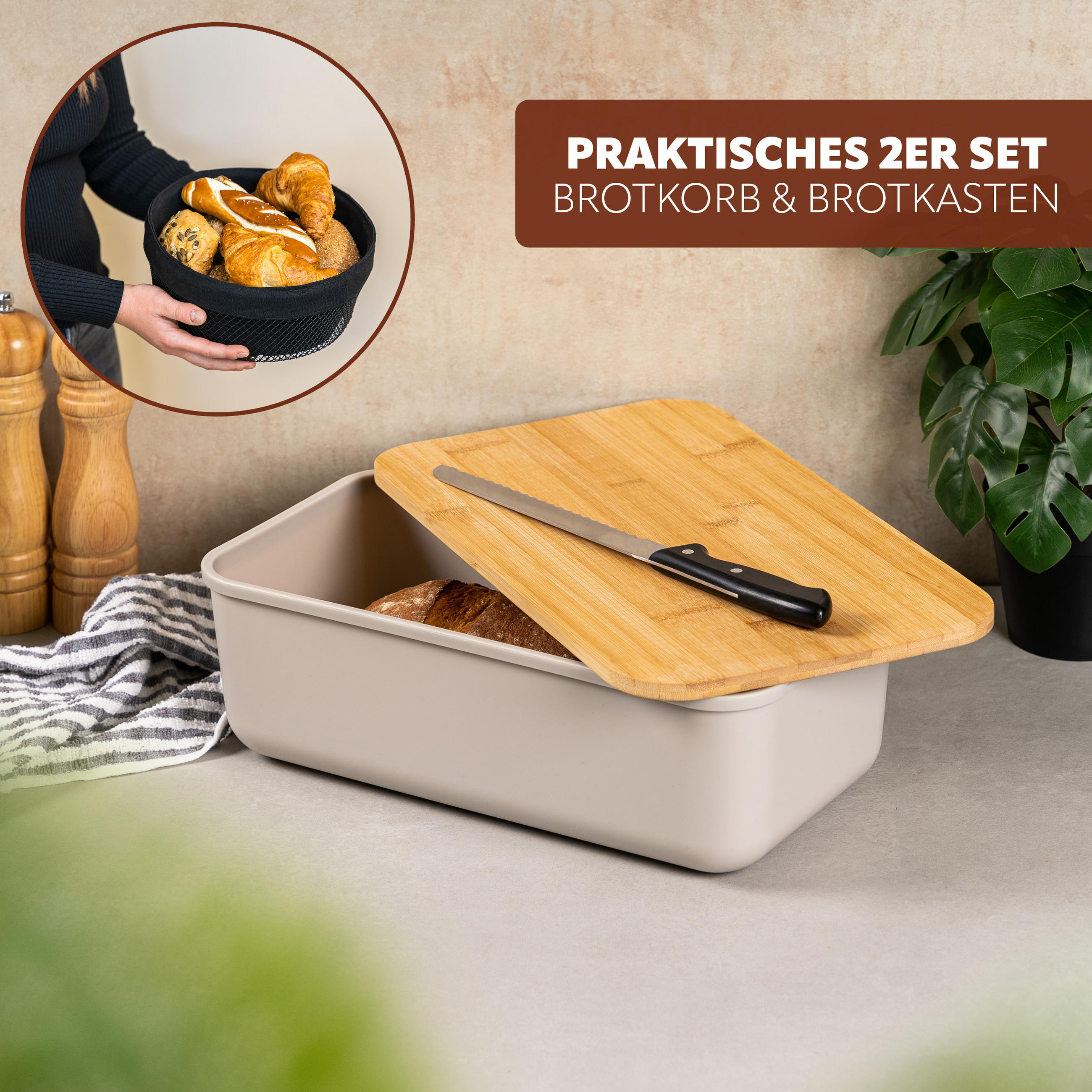 BROTAUFBEWAHRUNGS-SET 2tlg., Kunststoff, Metall, hellgrau - Grau, Kunststoff (40/12.5/23cm) - eluno