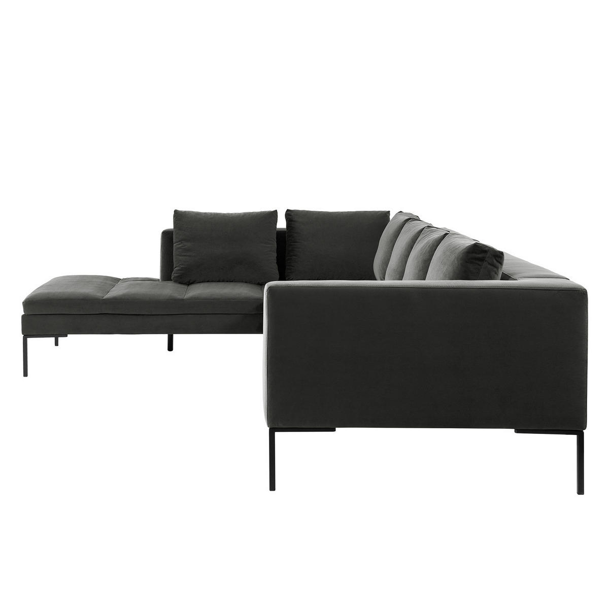 ECKSOFA mit Ottomane - Schwarz/Grün, Textil/Metall (319/230cm) - home24