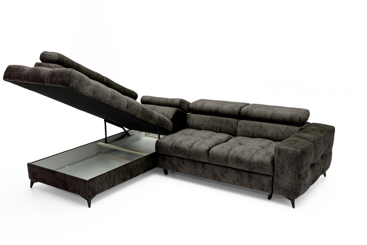 ECKSOFA PUDDING L Links mit Schlaffunktion 128x197 Velours Braun - Schwarz/Braun, Holz/Textil (270/204cm) - Muffo