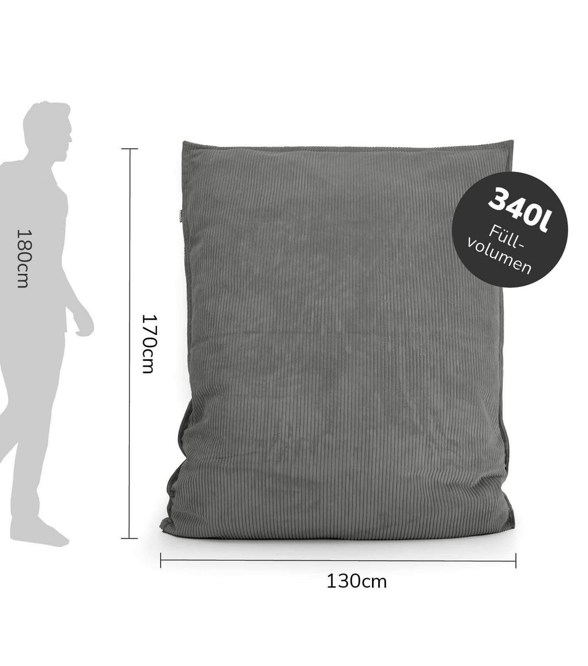 SITZSACK mit Cord Cover Der Große - Anthrazit, Textil (130/20/170cm) - Mokebo