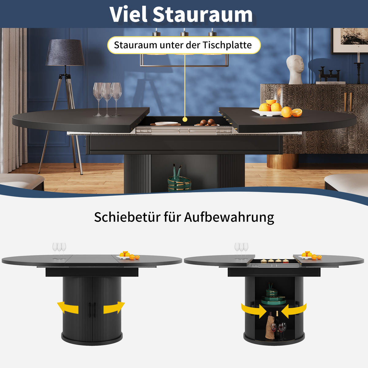 ESSTISCH Ausziehbar Schwarz mit Stauraum 118-158/118/76 cm - Schwarz, Holz (118/118/76.8cm) - Oxeza