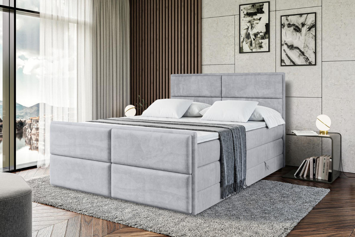 BOXSPRINGBETT AURA-Z KING - 180 x 200 - H3/H4 - Hellgrau - Hellgrau, Holzwerkstoff (180/200cm) - ALTDECOR