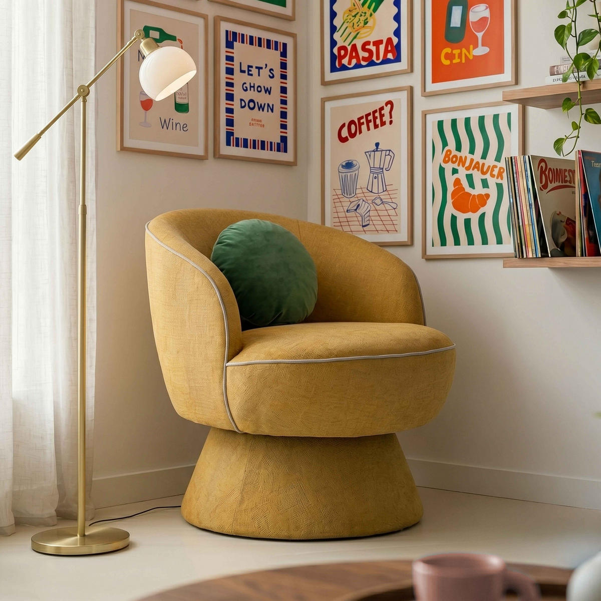 SESSEL, Gelb - Gelb, Holz/Textil (66/71/80cm) - Oviala