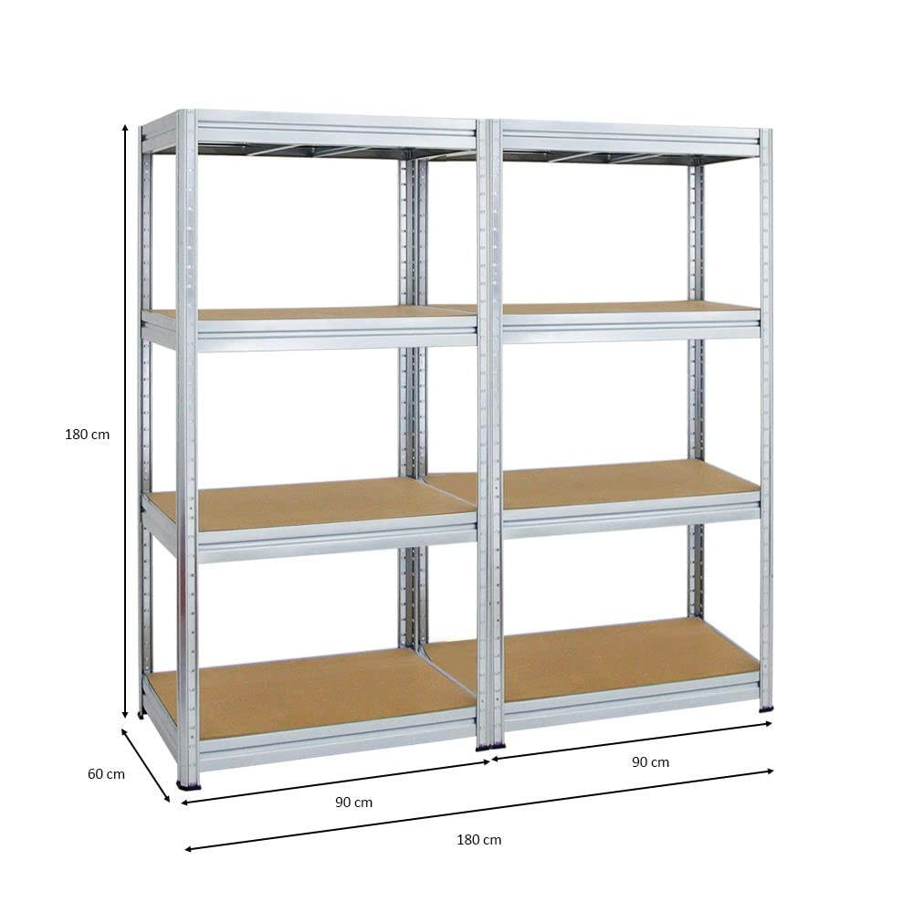 SCHWERLASTREGAL Dino 2er-Set mit 2x 180x90x60 cm Fachlast 600 kg Verzinkt - Silberfarben, Metall (180/180/60cm) - PROREGAL