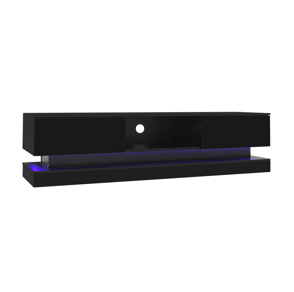 TV-LOWBOARD in Schwarz Hochglanz mit LED und 2 Schubladen 160/35/40.5 cm - Schwarz, Holzwerkstoff (160/40.5/35cm) - Redom