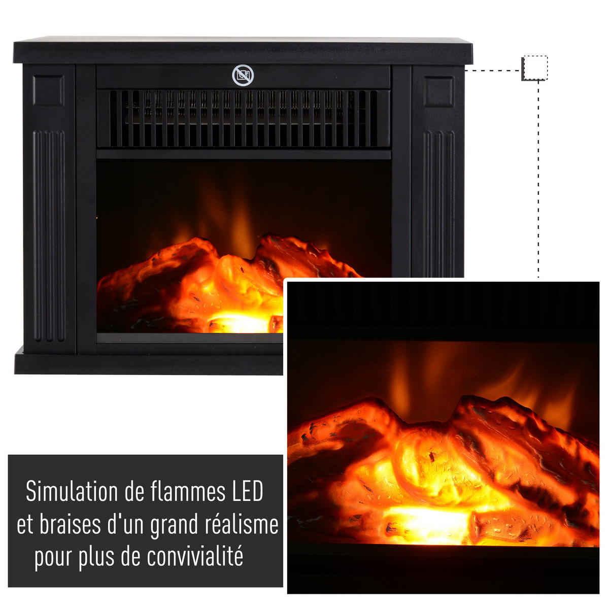 ELEKTROKAMIN DE-16997 600-1200 W mit Thermostat Schwarz - Schwarz, Kunststoff (34/25/17cm) - ComfortXL