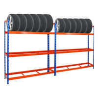 REIFENREGAL Tiger XL 2er-Set mit 2x 200x180x45 cm 300 kg Fachlast bis zu 42 Reifen Blau-Orange - Orange, Metall (360/200/45cm) - PROREGAL