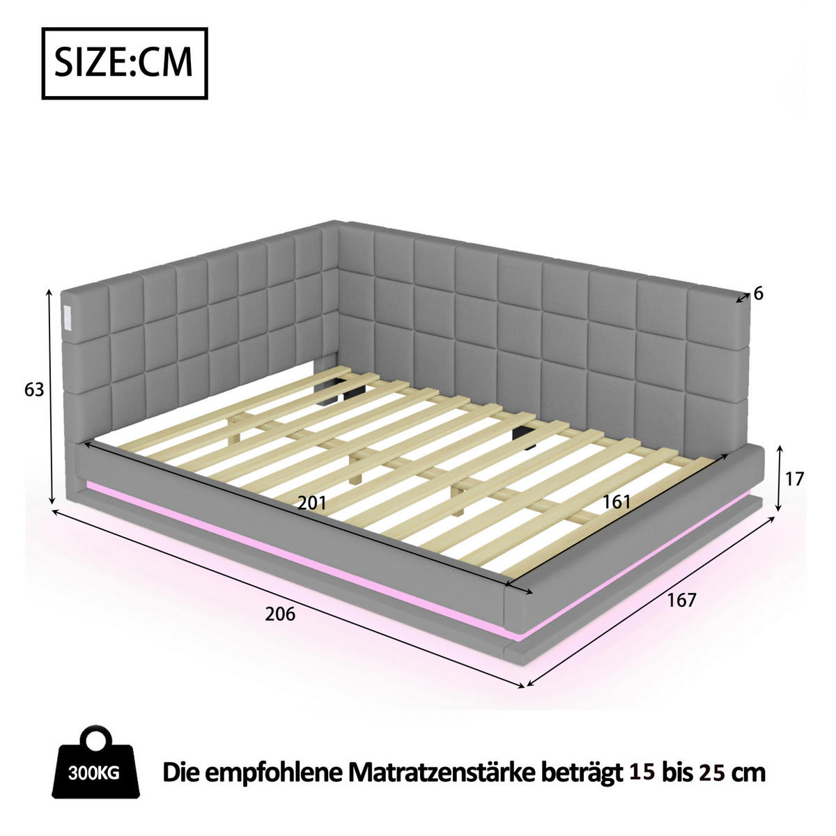ROZKLÁDACÍ pohovka 160/200 cm šedá z lnu s LED osvětlením USB a roštem - šedá, textil (160/200cm) - OKWISH