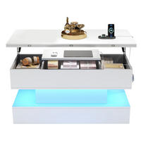 COUCHTISCH aus Spanplatte 100x50x51,5 cm Weiß mit höhenverstellbarer Tischplatte, Stauraum und LED - Weiß, Holzwerkstoff (100/50/51.5cm) - IVMEU