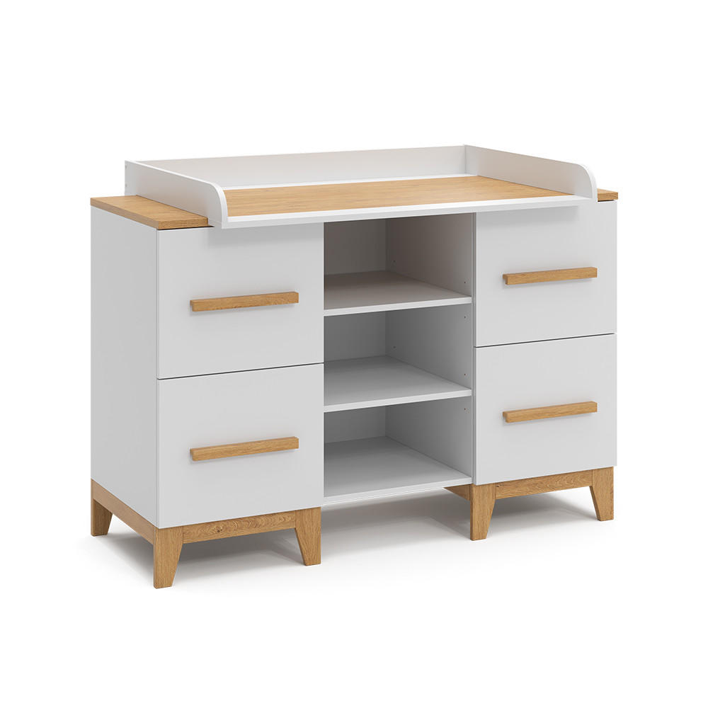 WICKELKOMMODE Malia Weiß 133 x 98 cm XL mit 4 Schubladen - Eichefarben/Weiß, Holzwerkstoff (133/108/70cm) - VitaliSpa