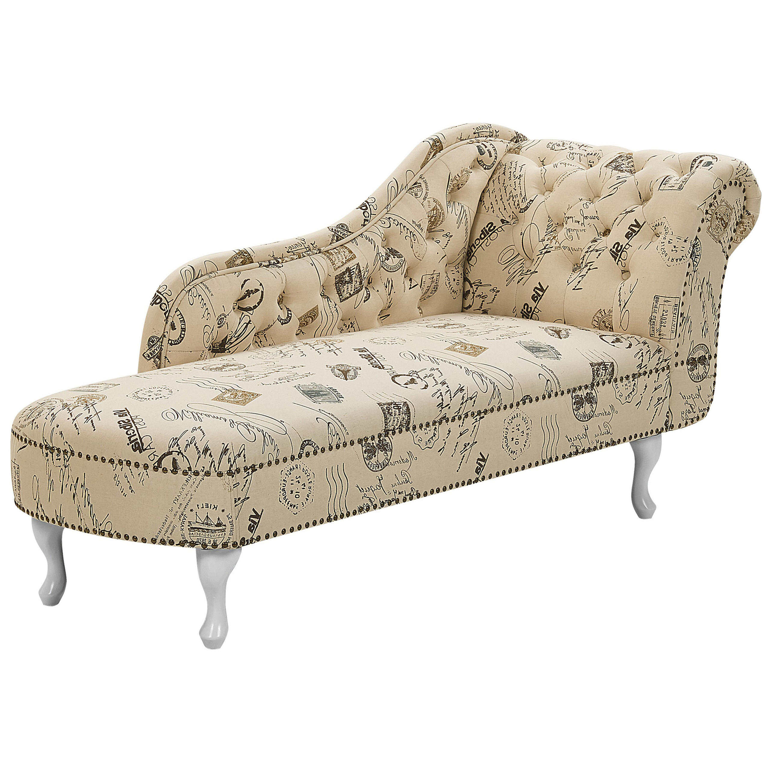CHAISELONGUE Polsterbezug beige Druckstoff rechtsseitig Nimes - Beige/Weiß, Textil (170/79/61cm) - Beliani