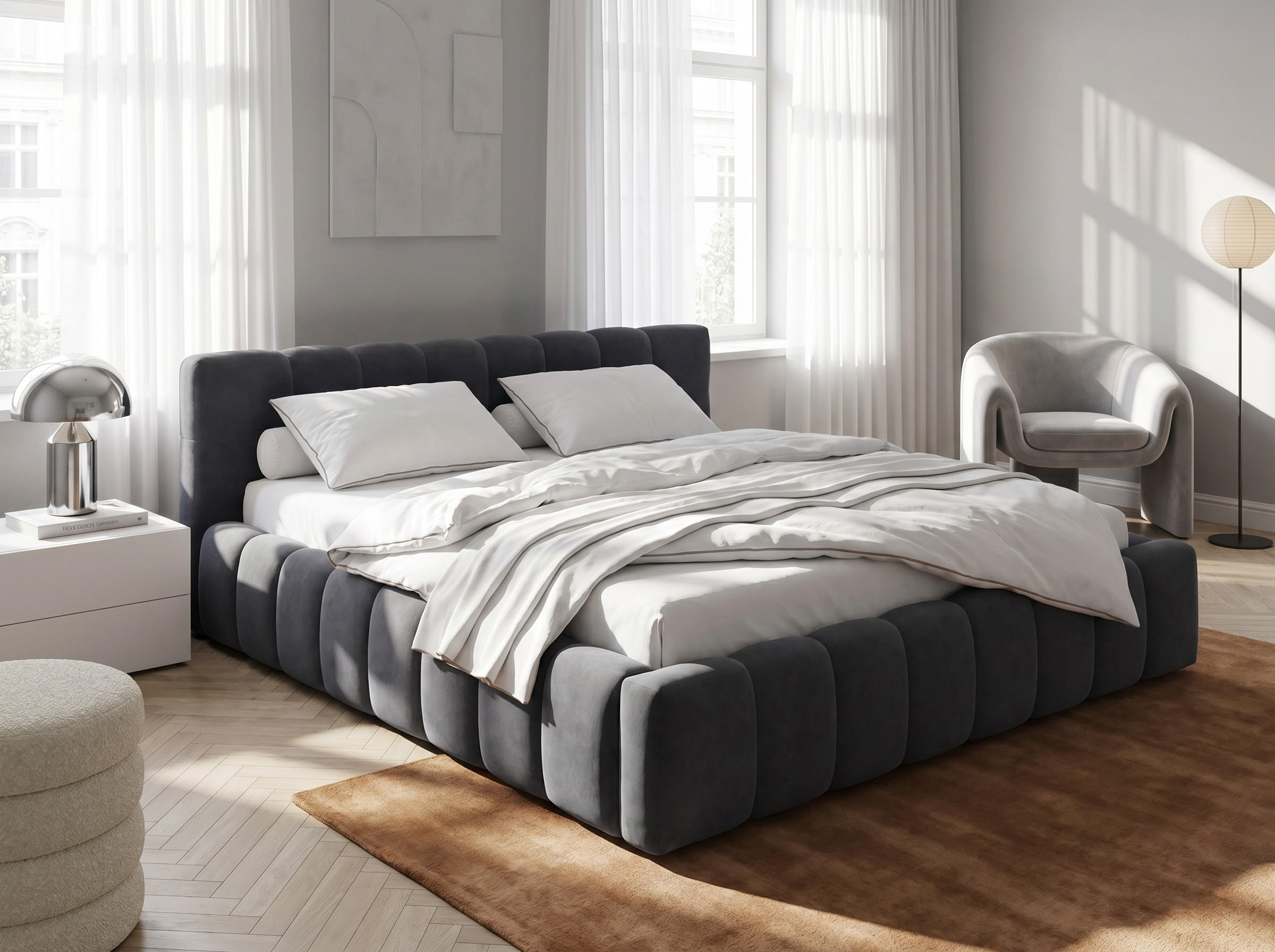 POLSTERBETT Celestia Anthrazit 180/200 cm Samt mit Bettkasten - Anthrazit, Textil/Metall (180/200cm) - wonello