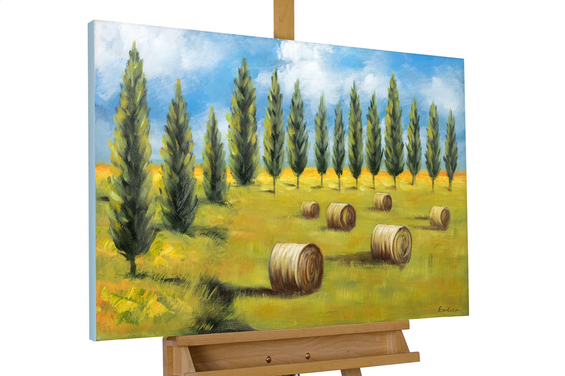 ACRYLBILD HANDGEMALT 90/60 cm - Beige/Grün, Holz/Textil (90/60cm) - KUNSTLOFT