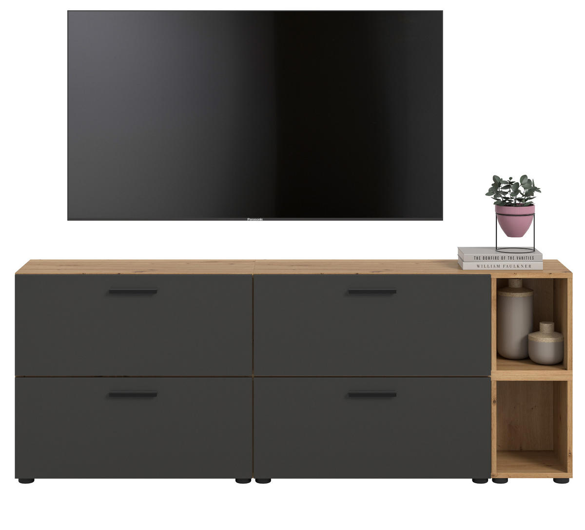 TV-LOWBOARD grau, Eiche Artisan 176 cm, Fernsehtisch hängend / stehend - Schwarz/Eiche Artisan, Holzwerkstoff/Kunststoff (176/67/34cm) - Inn.Furn