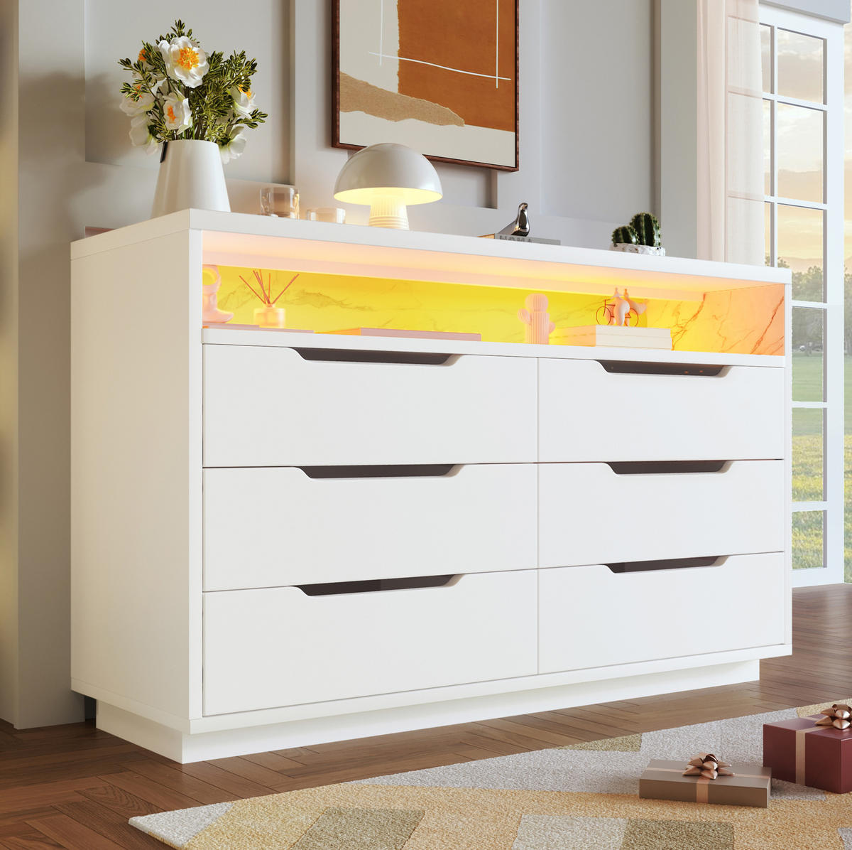 SIDEBOARD 120/40/85 cm aus Spanplatte mit LED-Beleuchtung Weiß - Weiß, Holzwerkstoff (120/85/40cm) - Modenvie