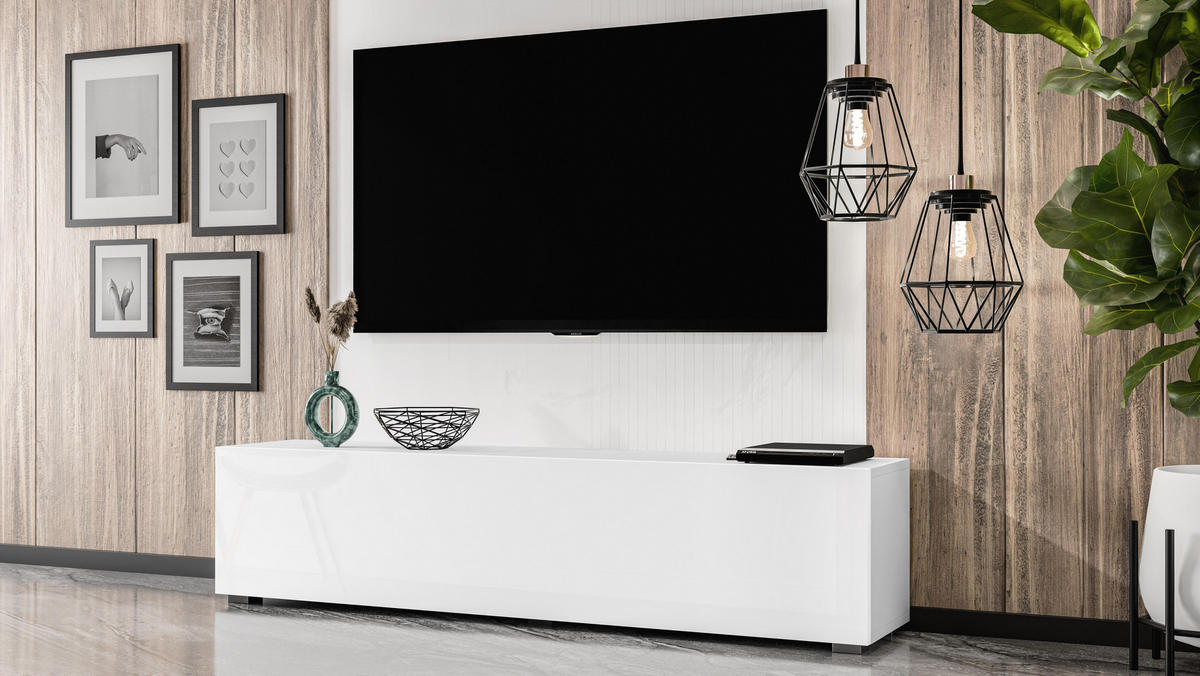 LOWBOARD ZIVOLLI 160 Weiß 160/36,5/40 cm – Hängend und Stehend - Weiß, Holzwerkstoff/Kunststoff (160/36.5/40cm) - AX Living