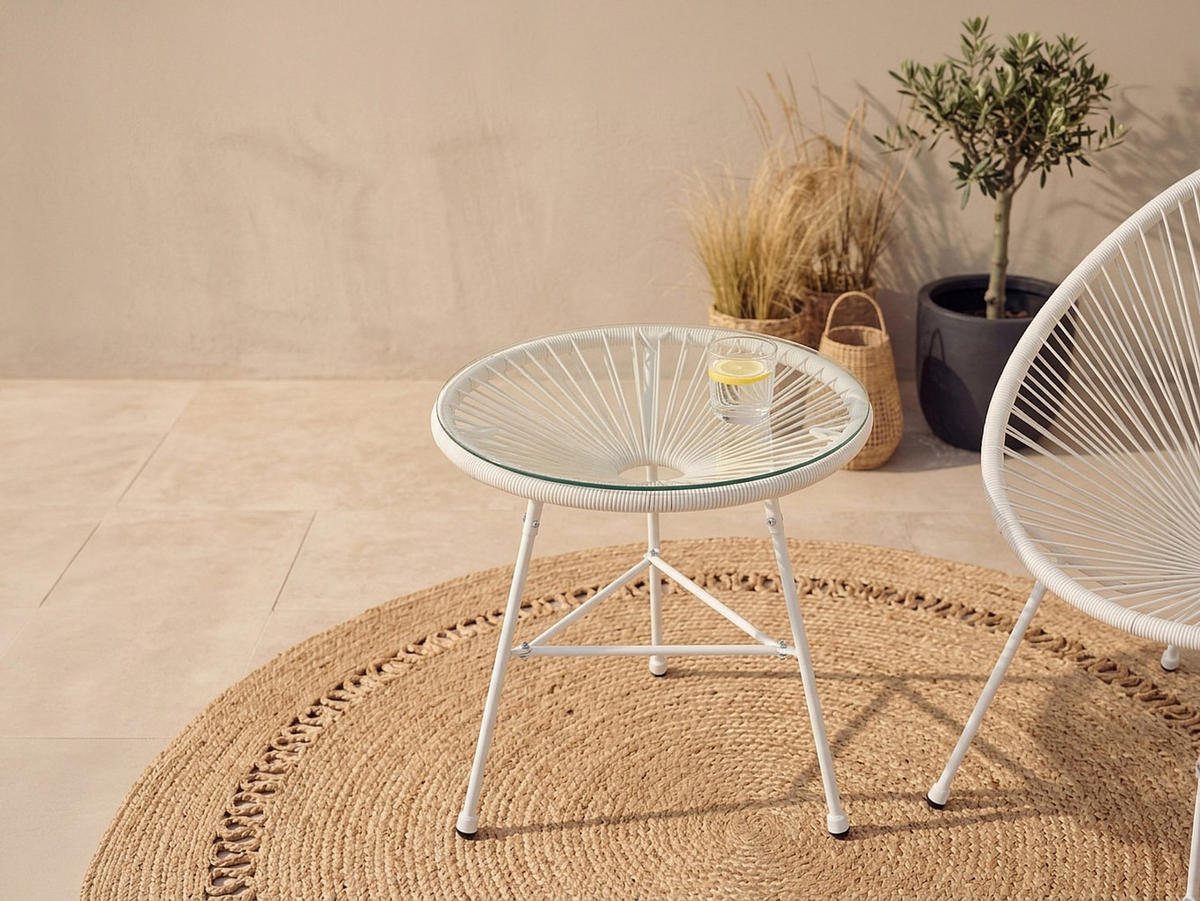 GARTENBEISTELLTISCH - 2 Personen - Harz, Glas - Weiß - - Weiß, Glas (50/50/50cm) - Vente-Unique