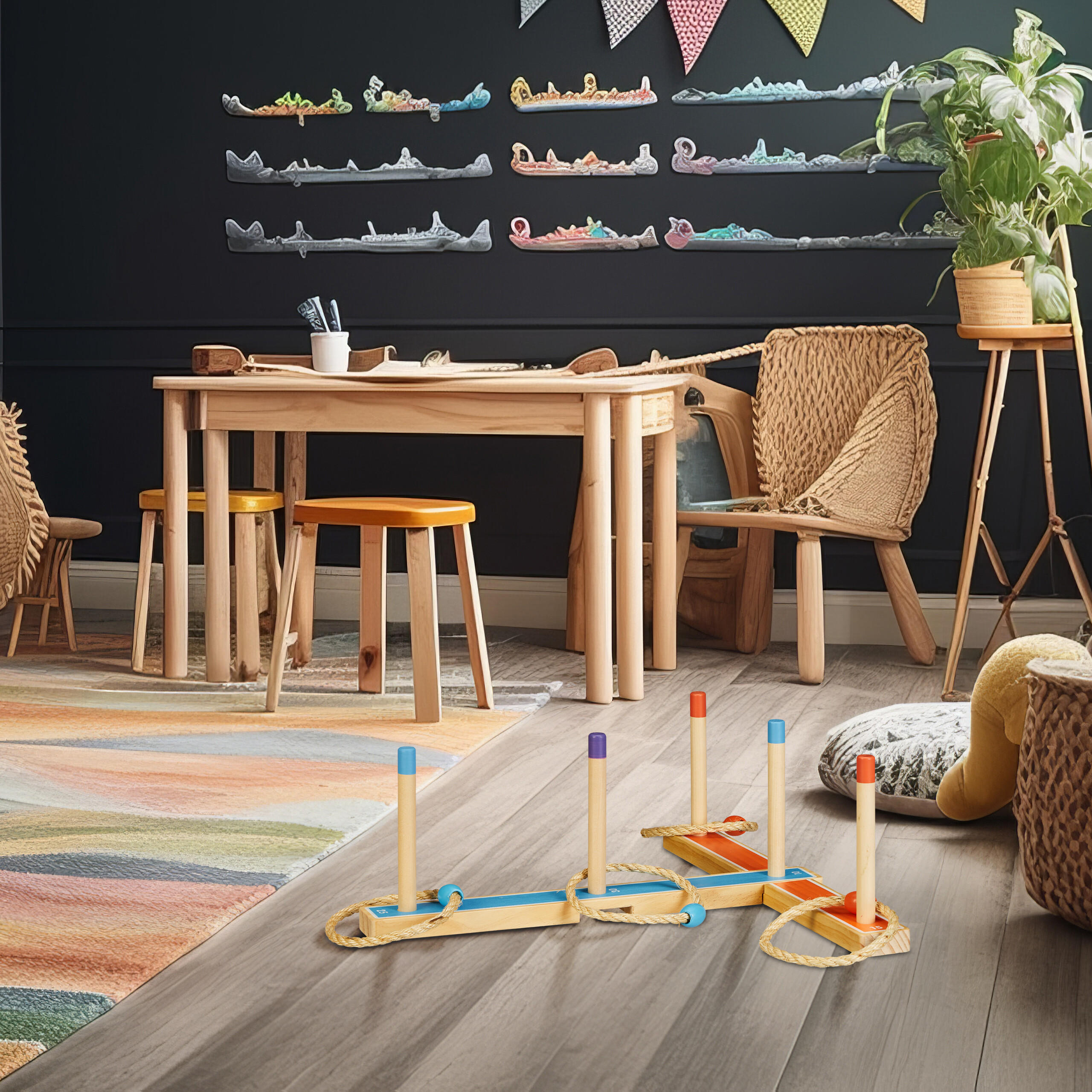 RINGWURFSPIEL - Multicolor, Holz/Textil (40/40cm) - Relaxdays
