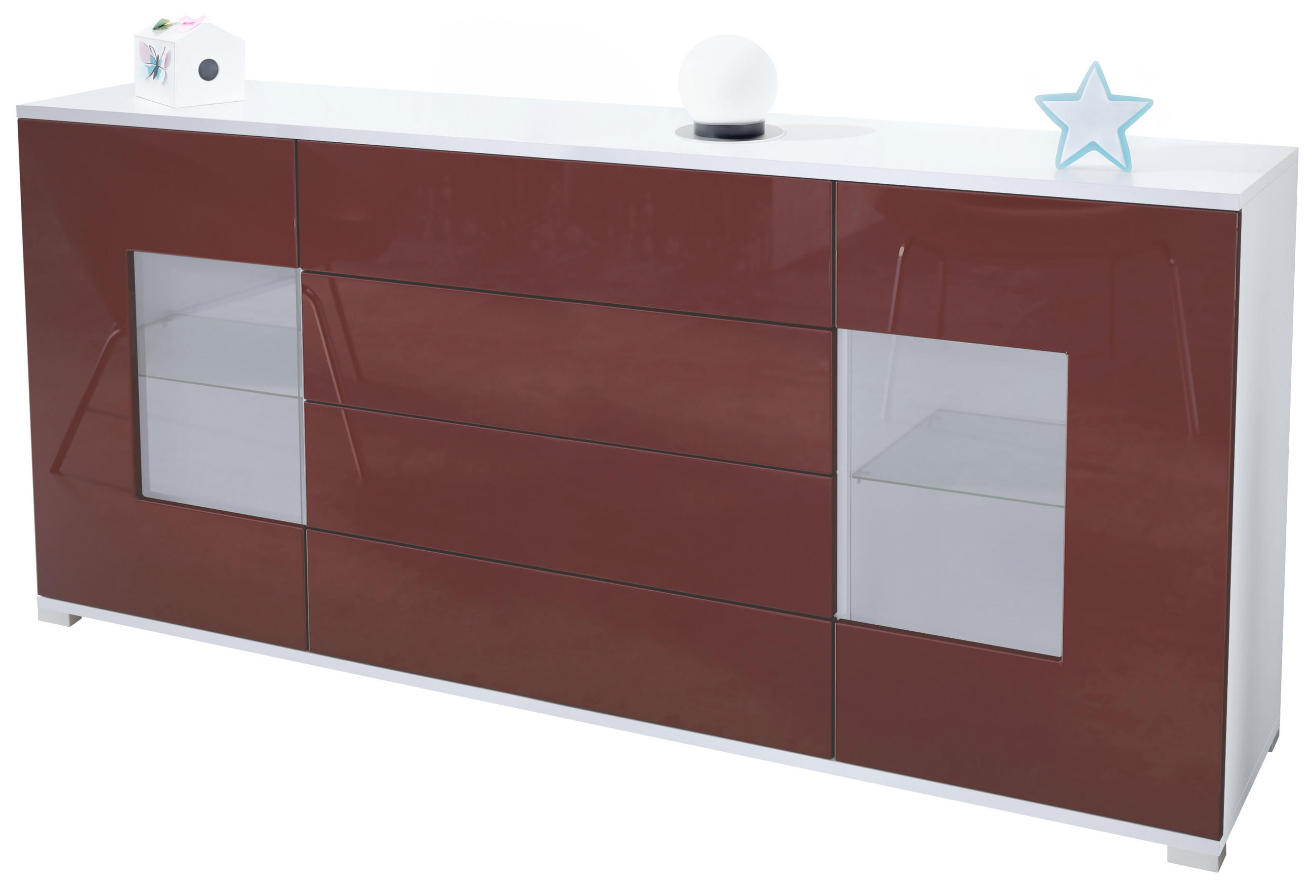 SIDEBOARD Grömitz Bordeaux Hochglanz - Bordeaux, Holzwerkstoff (166.5/75.5/35cm) - Vladon