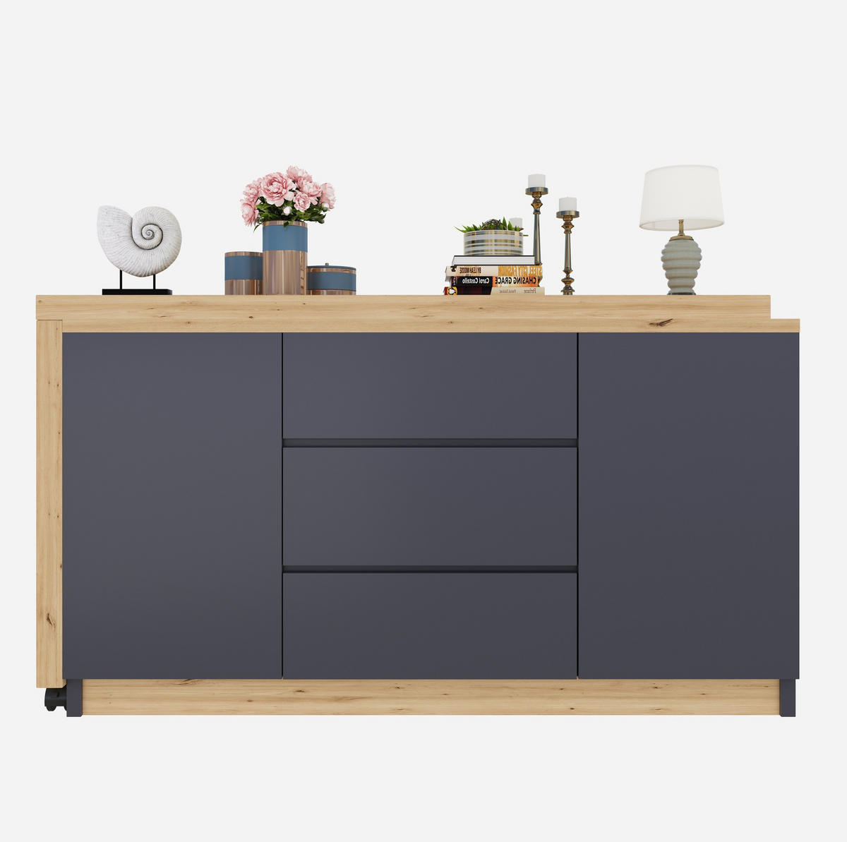 SCHREIBTISCH 120/50/76,5 cm drehbar & klappbar mit 3 Schubladen - Grau, Holzwerkstoff (120/50/76.5cm) - BEAOK