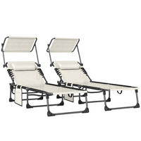GARTENSONNENLIEGE, 2er-Set, Creme, 5-fach verstellbare Lehne, Sonnenschutz, Seitentasche, Kopfstütze - Weiß, Metall (190/30/57cm) - Vallsero