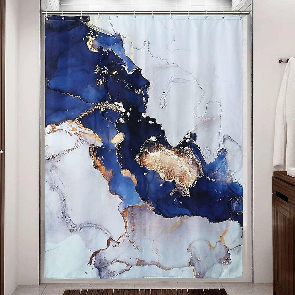 DUSCHVORHANG Blau modern Luxus Kunst abstrakt zeitgenössisch Badezimmer - Multicolor, Textil (180/180cm) - MCBOSON