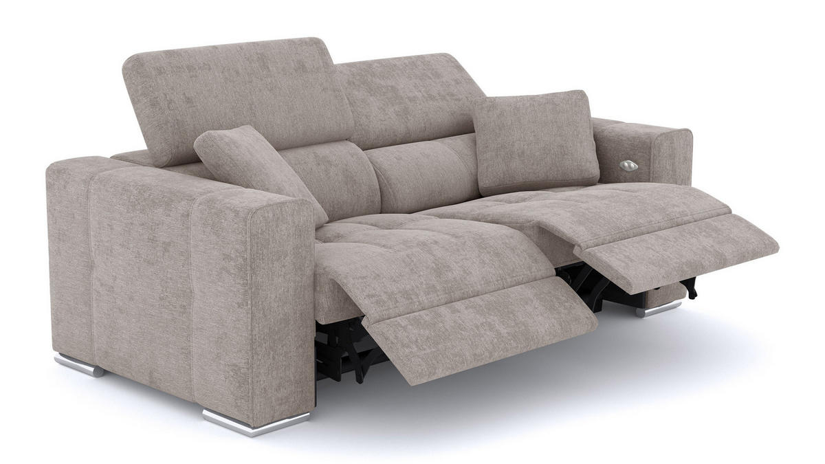 SOFA QUARTZ 3-Sitzer mit 2 Relaxfunktionen, beige - Beige/Silberfarben, Holzwerkstoff/Textil (204/80/102cm) - Courtois Laville