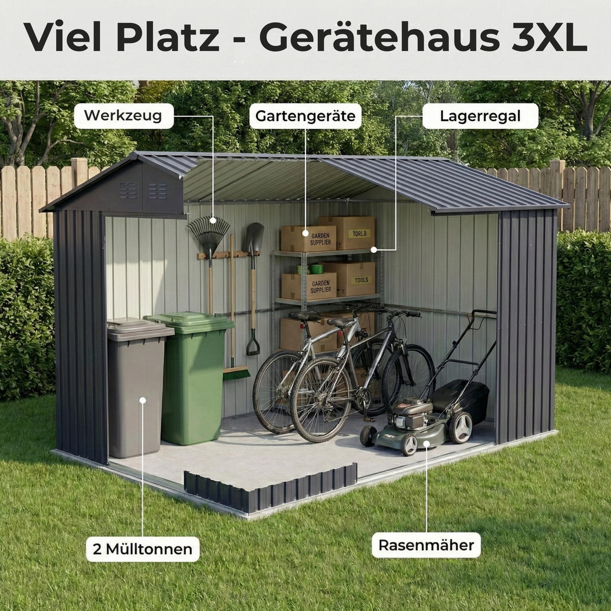 GERÄTEHAUS XXXL - Anthrazit, Metall (392/201/308cm) - Albatros